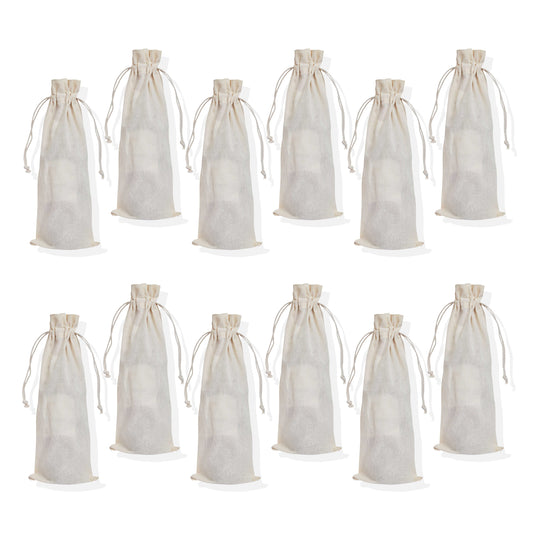 Jute Wine Bottle Bags – Reusable Gift Covers with Ropes – Burlap Pouches for Gifting, Parties, Weddings & Holidays (Packs of 12 )