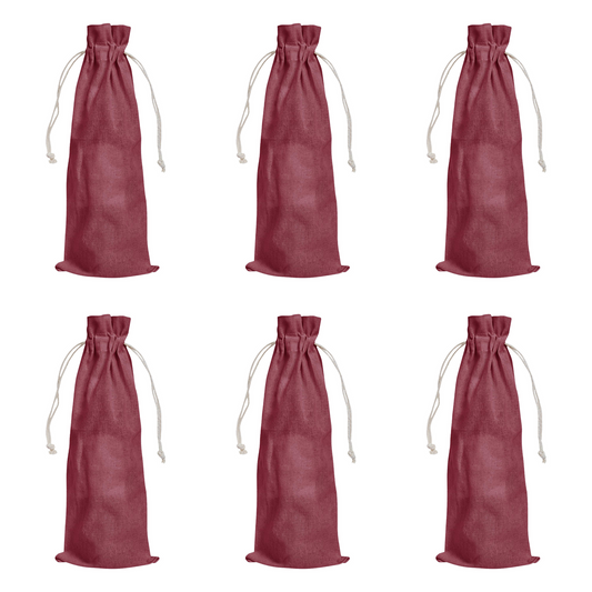 Cotton Wine Bottle Gift Bags – 6-Pack Coloured  Reusable Drawstring Pouches Gifting, Parties, Weddings, Christmas, New Year & Holidays