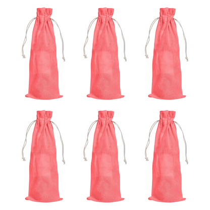 Cotton Wine Bottle Gift Bags – 6-Pack Coloured  Reusable Drawstring Pouches Gifting, Parties, Weddings, Christmas, New Year & Holidays