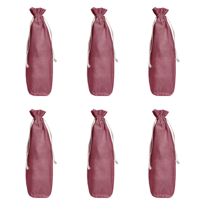 Jute Wine Bottle Bags– Coloured Reusable Gift Pouches Rustic Wine Covers for Weddings, New Year, Christmas & Events (Set of 6 )