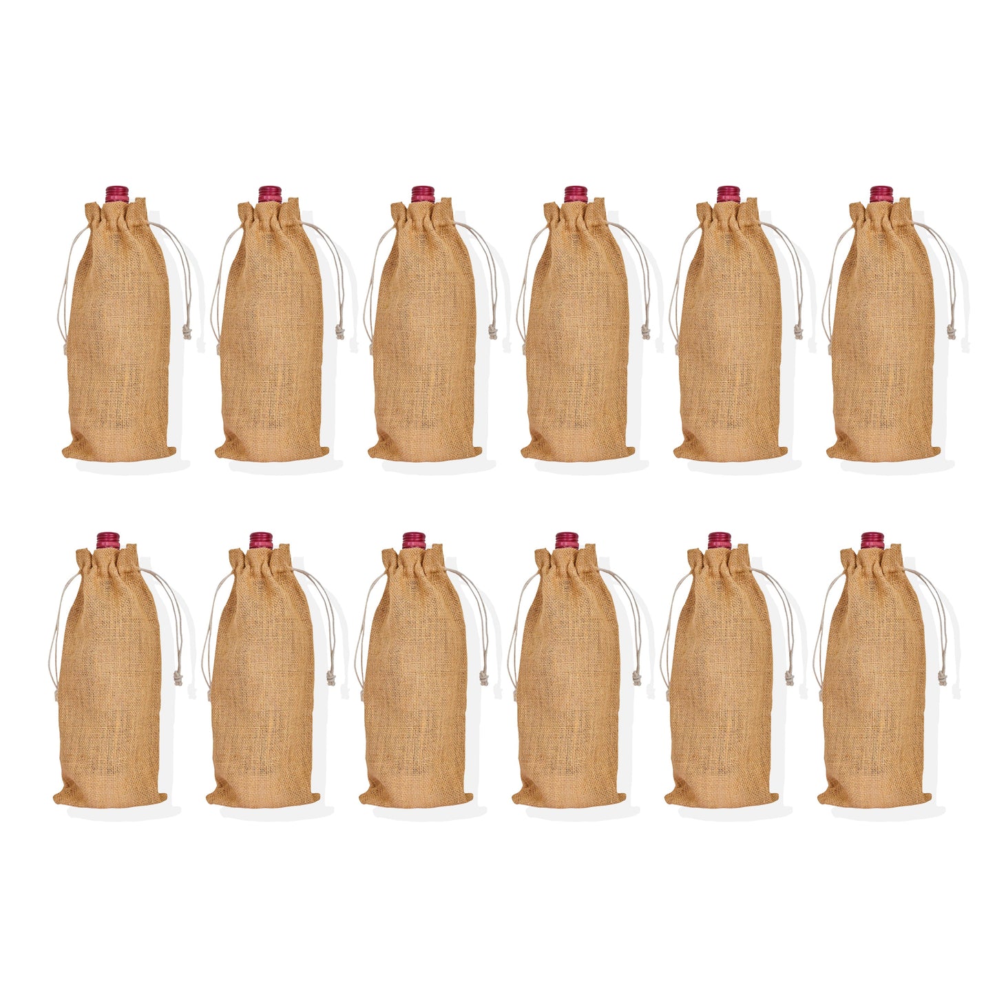 Reusable Jute Wine Bottle Bags – Burlap Drawstring Pouches for Wine & Bottles – Ideal for Weddings, Parties & Bulk Gift Packaging (Packs of 12)