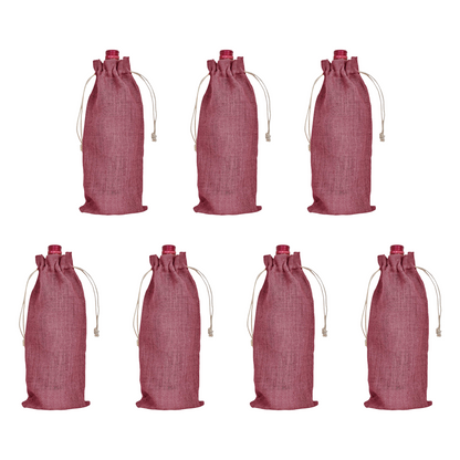 Coloured Jute Wine Bottle Gift Bags – Burlap Pouches with Drawstring, – Eco-Friendly Covers for Events, Parties, Christmas & Gifting (Set of 7)