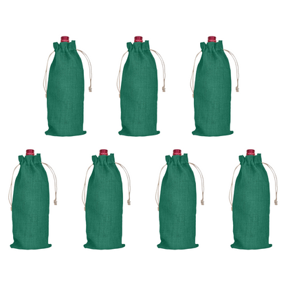 Coloured Jute Wine Bottle Gift Bags – Burlap Pouches with Drawstring, – Eco-Friendly Covers for Events, Parties, Christmas & Gifting (Set of 7)