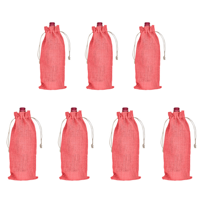 Coloured Jute Wine Bottle Gift Bags – Burlap Pouches with Drawstring, – Eco-Friendly Covers for Events, Parties, Christmas & Gifting (Set of 7)