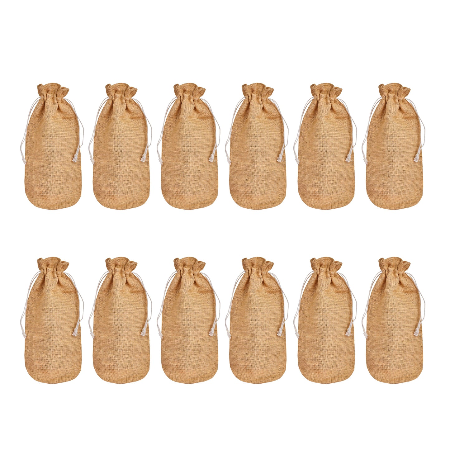 Beige Jute Wine Bottle Bags – Burlap Gift Covers with Drawstrings, New Year, Weddings, Birthdays, and Special Occasions (Packs of 12)