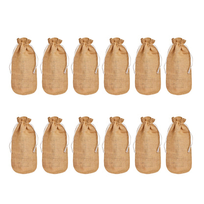 Beige Jute Wine Bottle Bags – Burlap Gift Covers with Drawstrings, New Year, Weddings, Birthdays, and Special Occasions (Packs of 12)