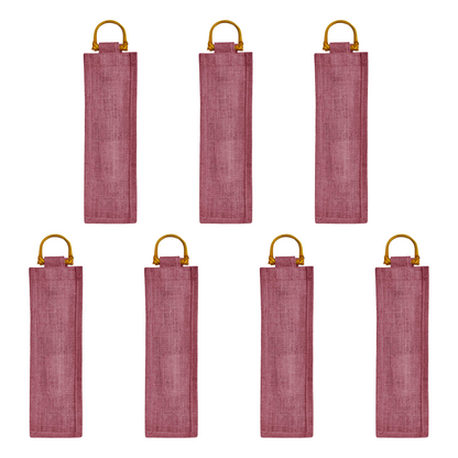 Coloured Reusable Jute Wine Bags with Cane Handles – New Year, Christmas, Gifting, Holidays & Party Favors (Packs of 7)