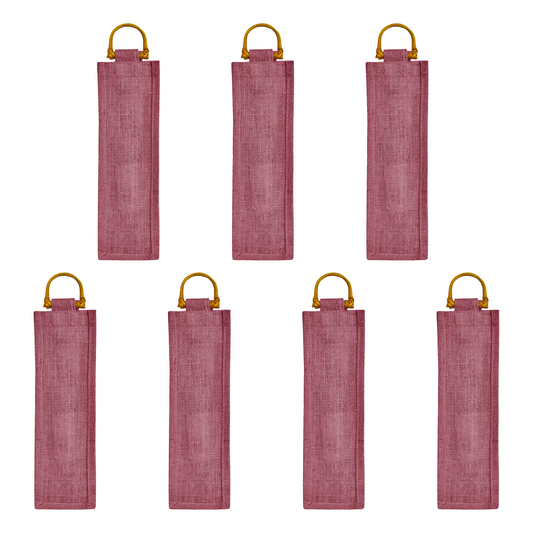 Coloured Reusable Jute Wine Bags with Cane Handles – New Year, Christmas, Gifting, Holidays & Party Favors (Packs of 7)