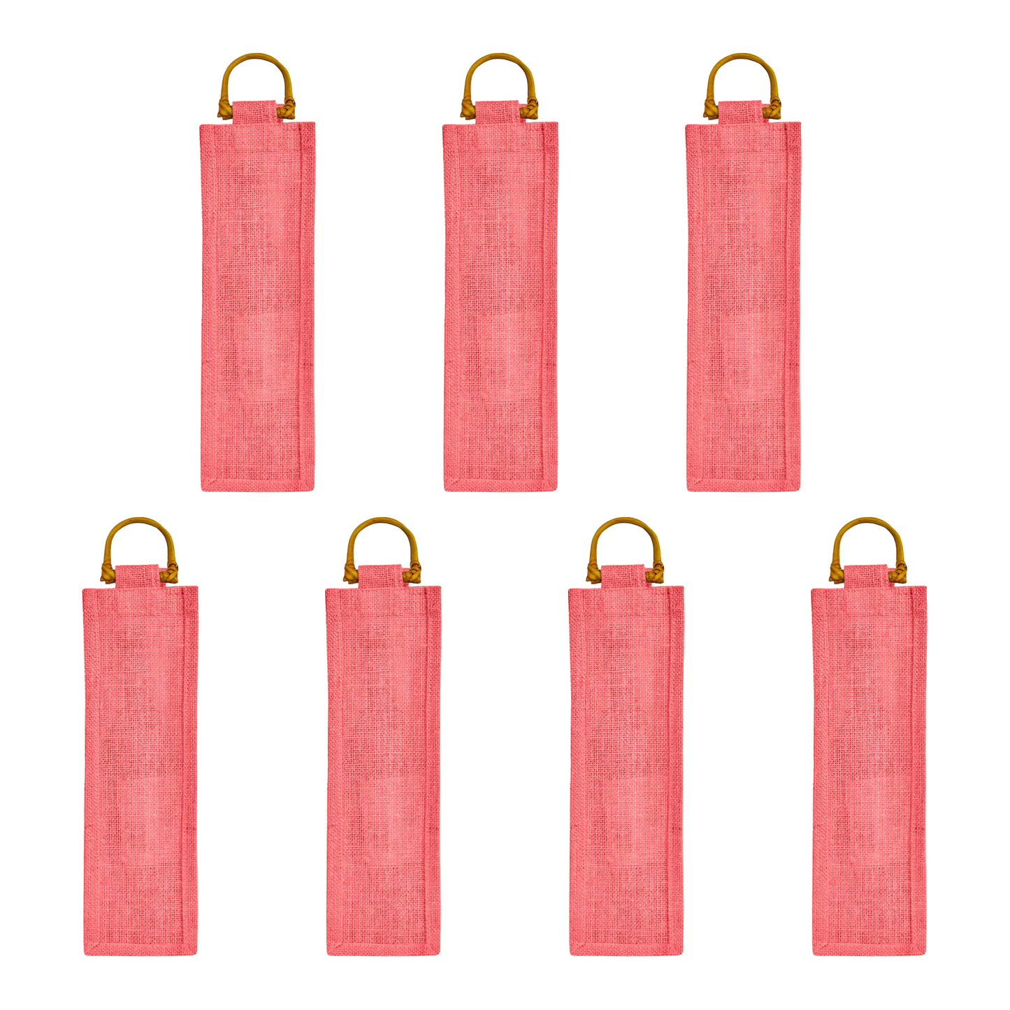 Coloured Reusable Jute Wine Bags with Cane Handles – New Year, Christmas, Gifting, Holidays & Party Favors (Packs of 7)