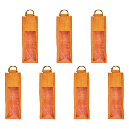Wholesale Coloured Jute Wine Gift Bags with PVC Window – Reusable Single Bottle Carriers for Parties & Celebrations (Pack of 7)