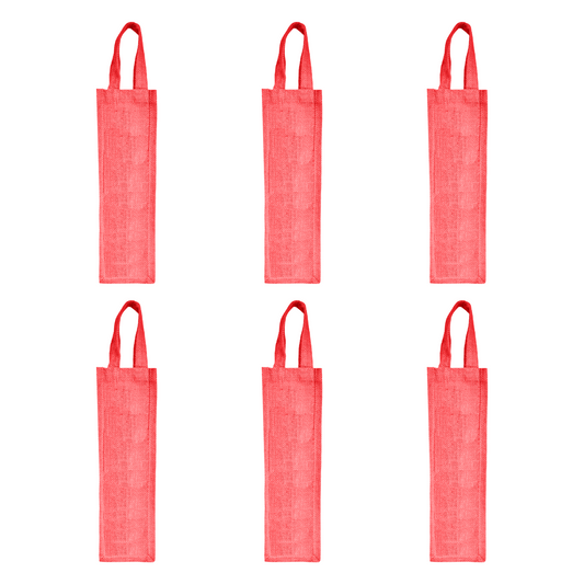 Coloured Jute Wine Gift Bags – Reusable Bottle Bags with Handles, New Year, Christmas Weddings, Parties (Packs of 6)