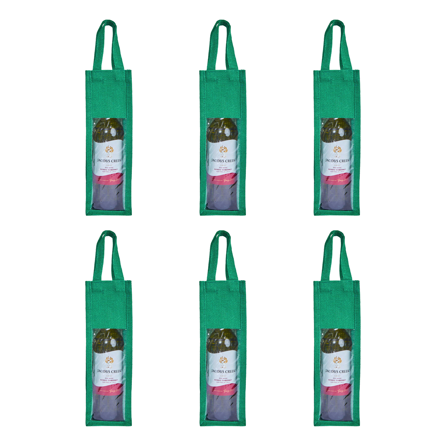 Reusable Jute Wine Gift Bags for Weddings, Parties, and Celebrations - Deep Red, Pink, Green & Orange Shades (Packs  of 6)