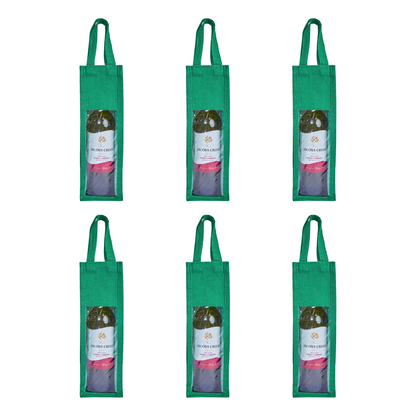 Reusable Jute Wine Gift Bags for Weddings, Parties, and Celebrations - Deep Red, Pink, Green & Orange Shades (Packs  of 6)