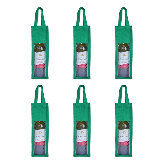Reusable Jute Wine Gift Bags for Weddings, Parties, and Celebrations - Deep Red, Pink, Green & Orange Shades (Packs  of 6)