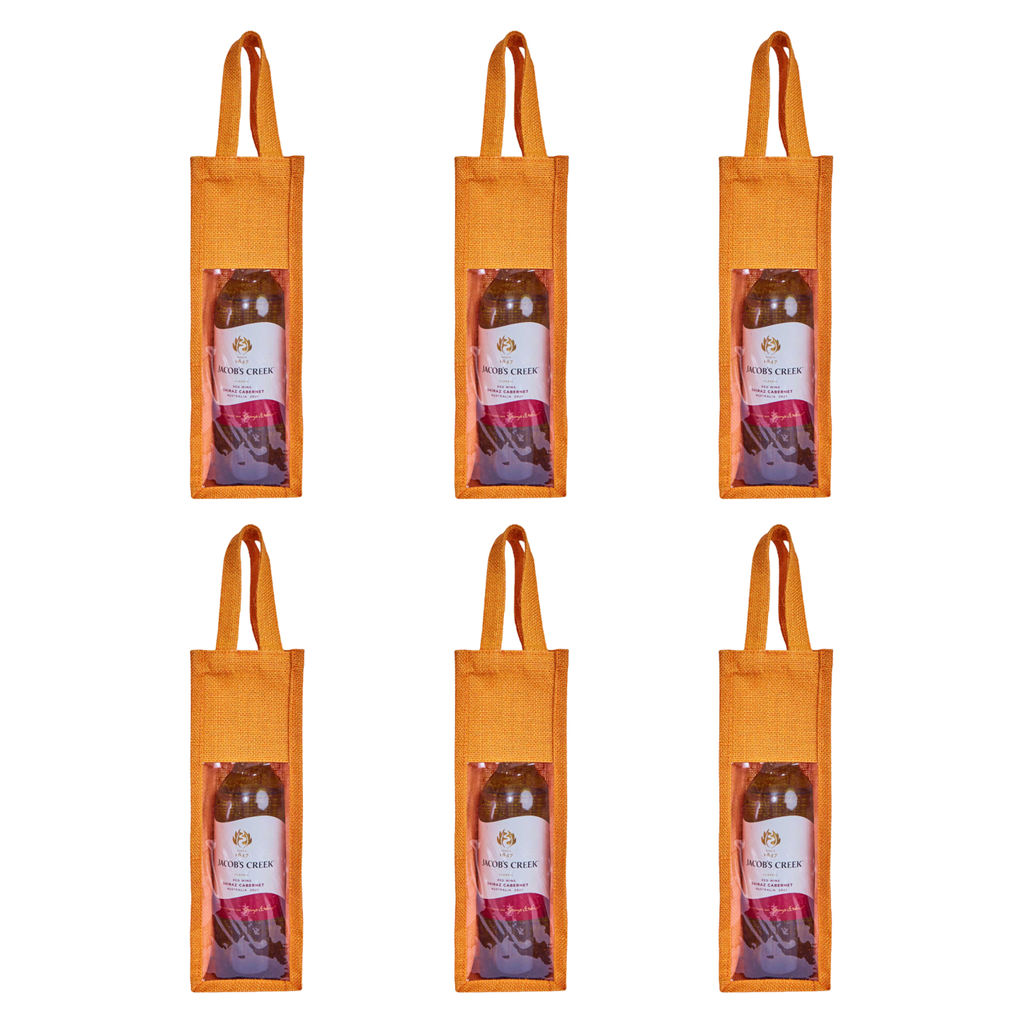 Reusable Jute Wine Gift Bags for Weddings, Parties, and Celebrations - Deep Red, Pink, Green & Orange Shades (Packs  of 6)