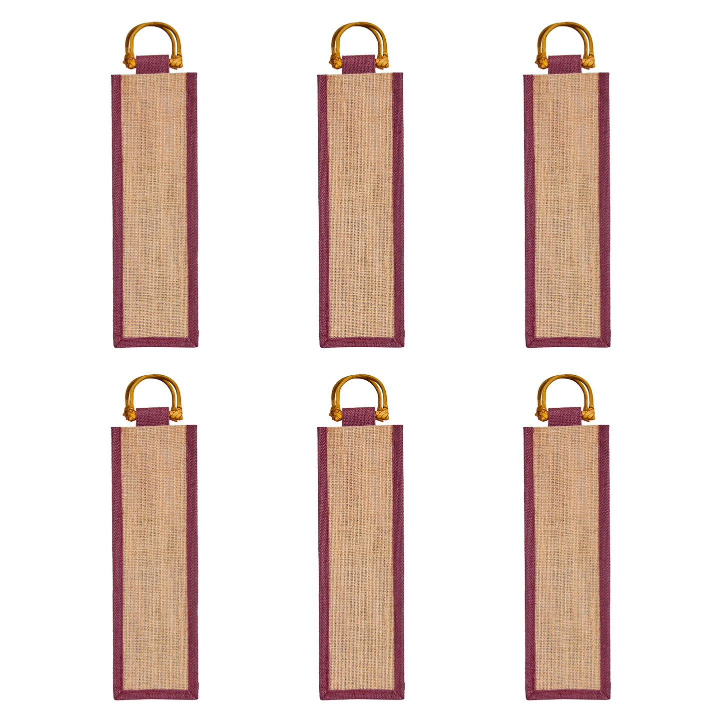 Jute Wine Gift Bags with Cane Handles –Coloured Single-Bottle Bag–  New Year, Weddings, Birthdays, Parties, Christmas & Special Occasion (Packs of 6)