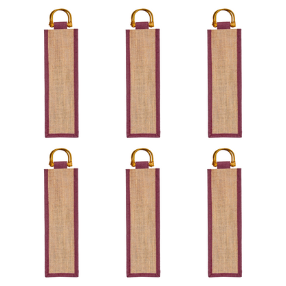 Jute Wine Gift Bags with Cane Handles –Coloured Single-Bottle Bag–  New Year, Weddings, Birthdays, Parties, Christmas & Special Occasion (Packs of 6)