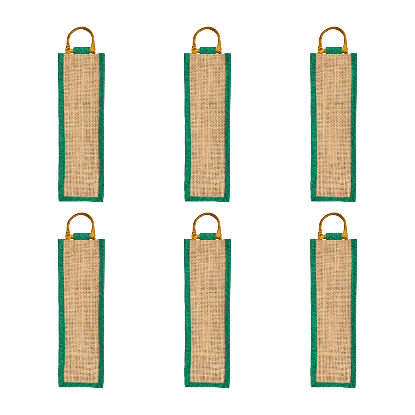 Jute Wine Gift Bags with Cane Handles –Coloured Single-Bottle Bag–  New Year, Weddings, Birthdays, Parties, Christmas & Special Occasion (Packs of 6)