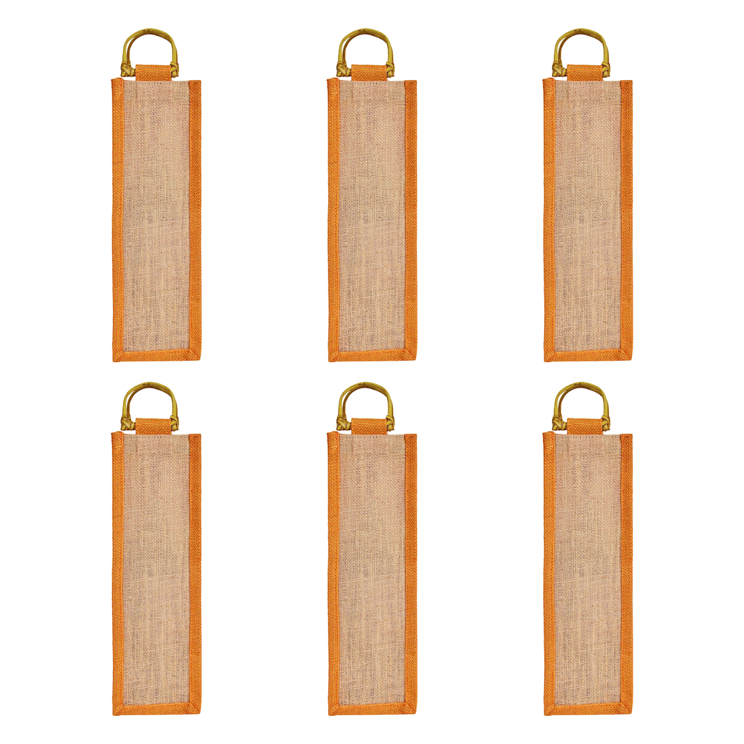 Jute Wine Gift Bags with Cane Handles –Coloured Single-Bottle Bag–  New Year, Weddings, Birthdays, Parties, Christmas & Special Occasion (Packs of 6)