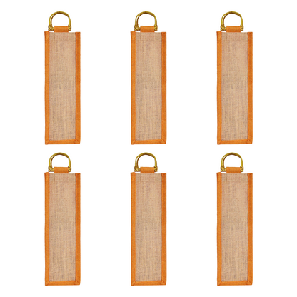 Jute Wine Gift Bags with Cane Handles –Coloured Single-Bottle Bag–  New Year, Weddings, Birthdays, Parties, Christmas & Special Occasion (Packs of 6)