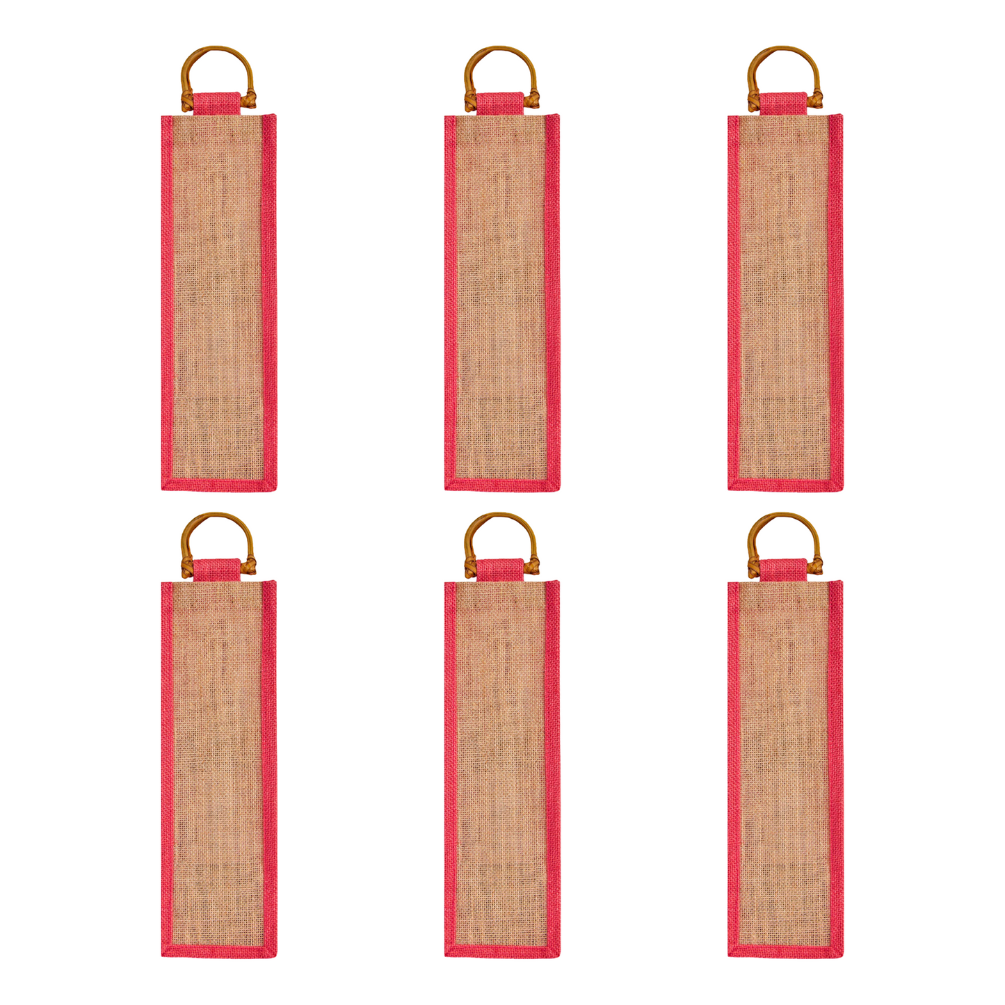 Jute Wine Gift Bags with Cane Handles –Coloured Single-Bottle Bag–  New Year, Weddings, Birthdays, Parties, Christmas & Special Occasion (Packs of 6)