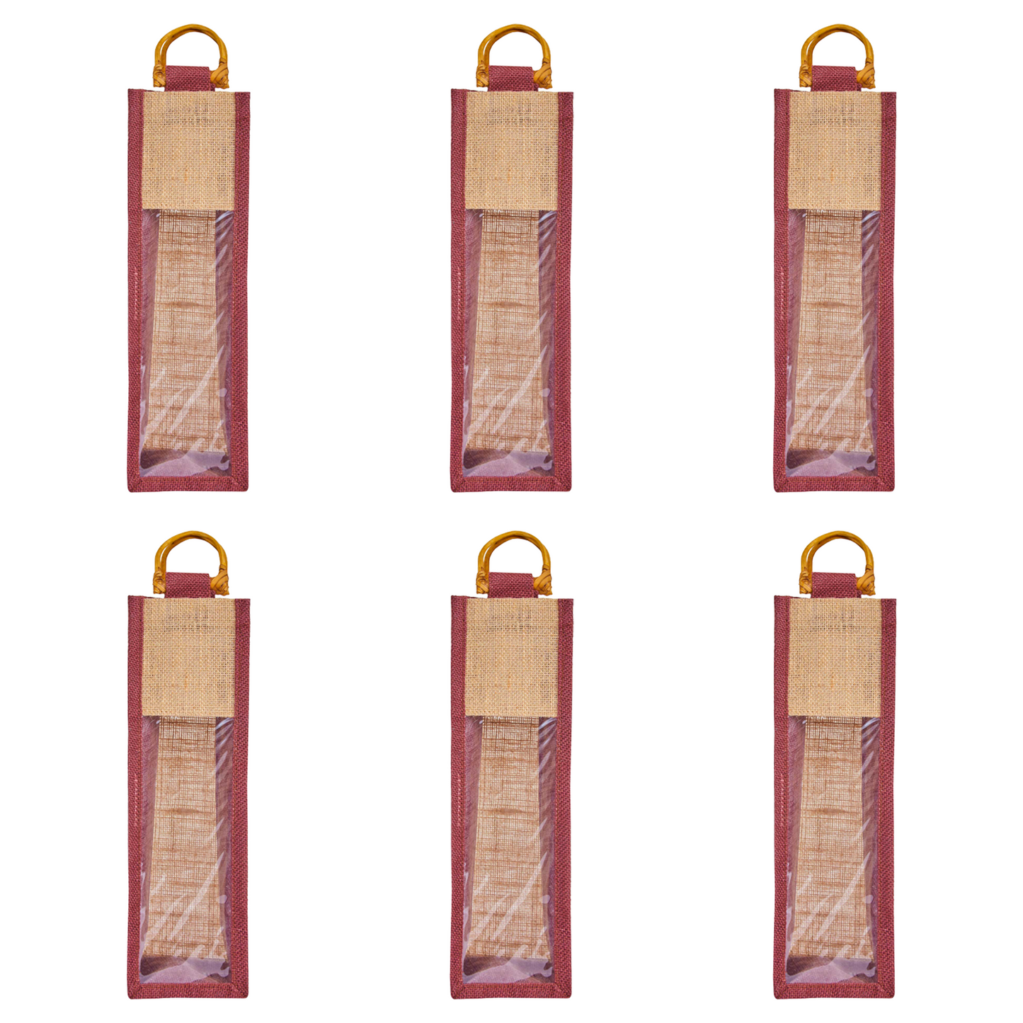 Jute Wine Gift Bags with PVC Window – Reusable Single-Bottle Carriers,  Ideal for Gifting, Weddings & Parties (Packs of 6)