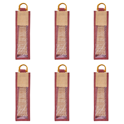 Jute Wine Gift Bags with PVC Window – Reusable Single-Bottle Carriers,  Ideal for Gifting, Weddings & Parties (Packs of 6)