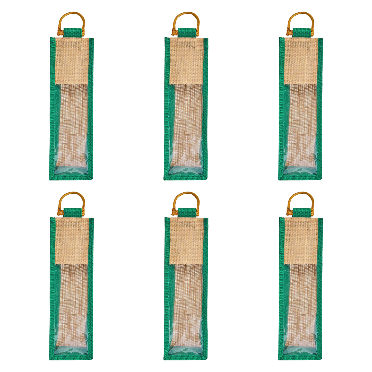 Jute Wine Gift Bags with PVC Window – Reusable Single-Bottle Carriers,  Ideal for Gifting, Weddings & Parties (Packs of 6)