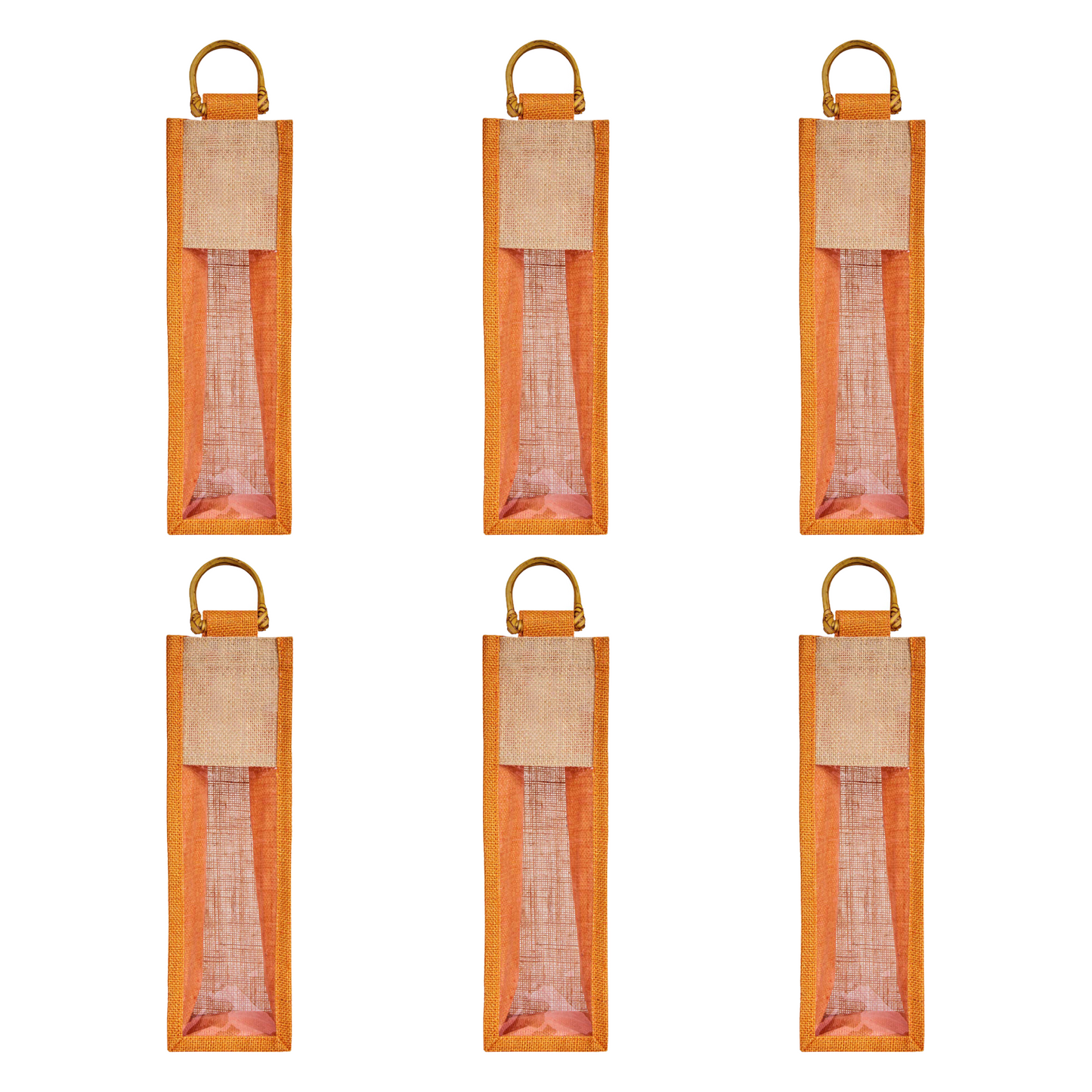 Jute Wine Gift Bags with PVC Window – Reusable Single-Bottle Carriers,  Ideal for Gifting, Weddings & Parties (Packs of 6)