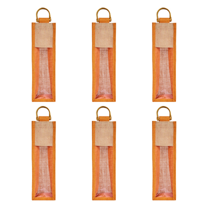 Jute Wine Gift Bags with PVC Window – Reusable Single-Bottle Carriers,  Ideal for Gifting, Weddings & Parties (Packs of 6)