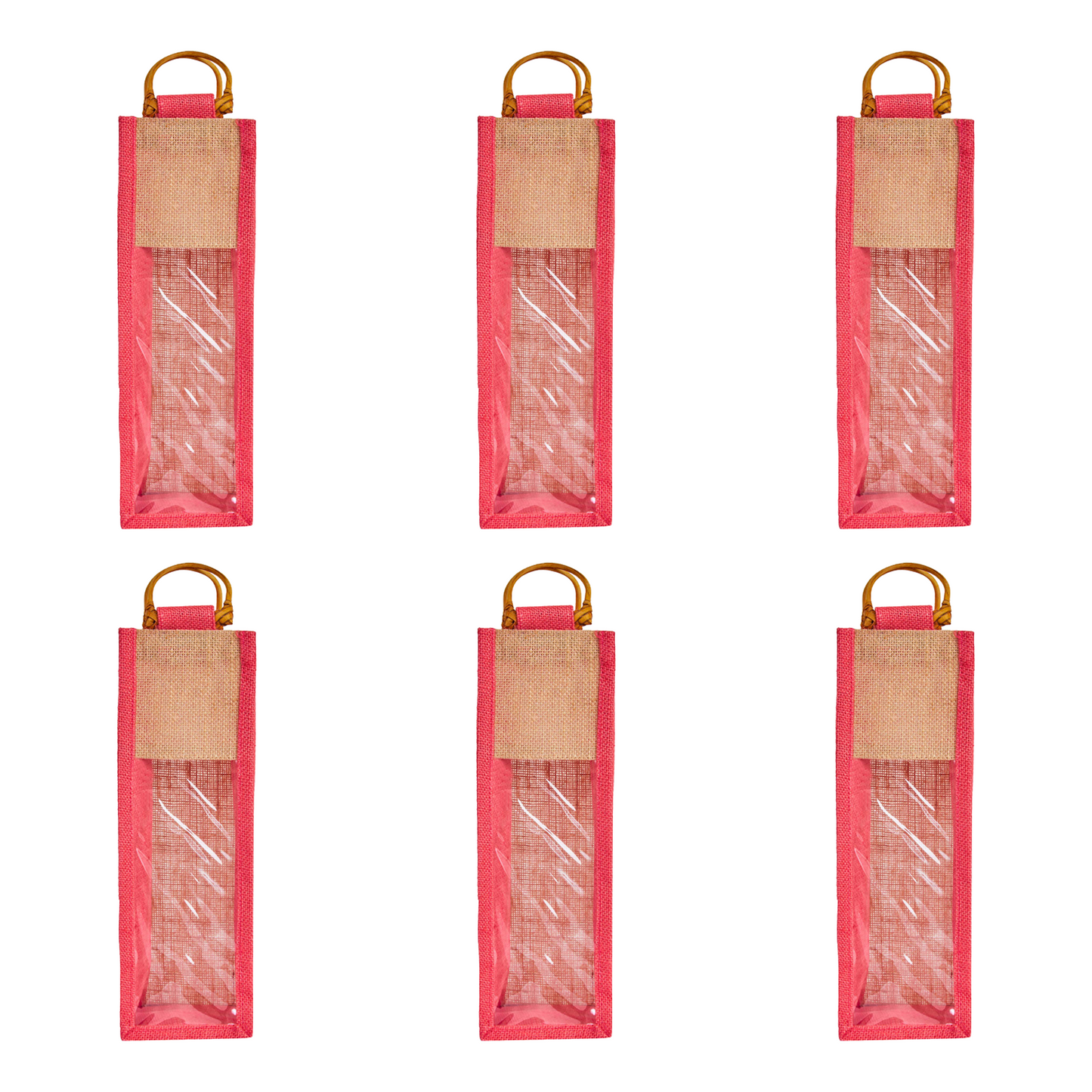 Jute Wine Gift Bags with PVC Window – Reusable Single-Bottle Carriers,  Ideal for Gifting, Weddings & Parties (Packs of 6)