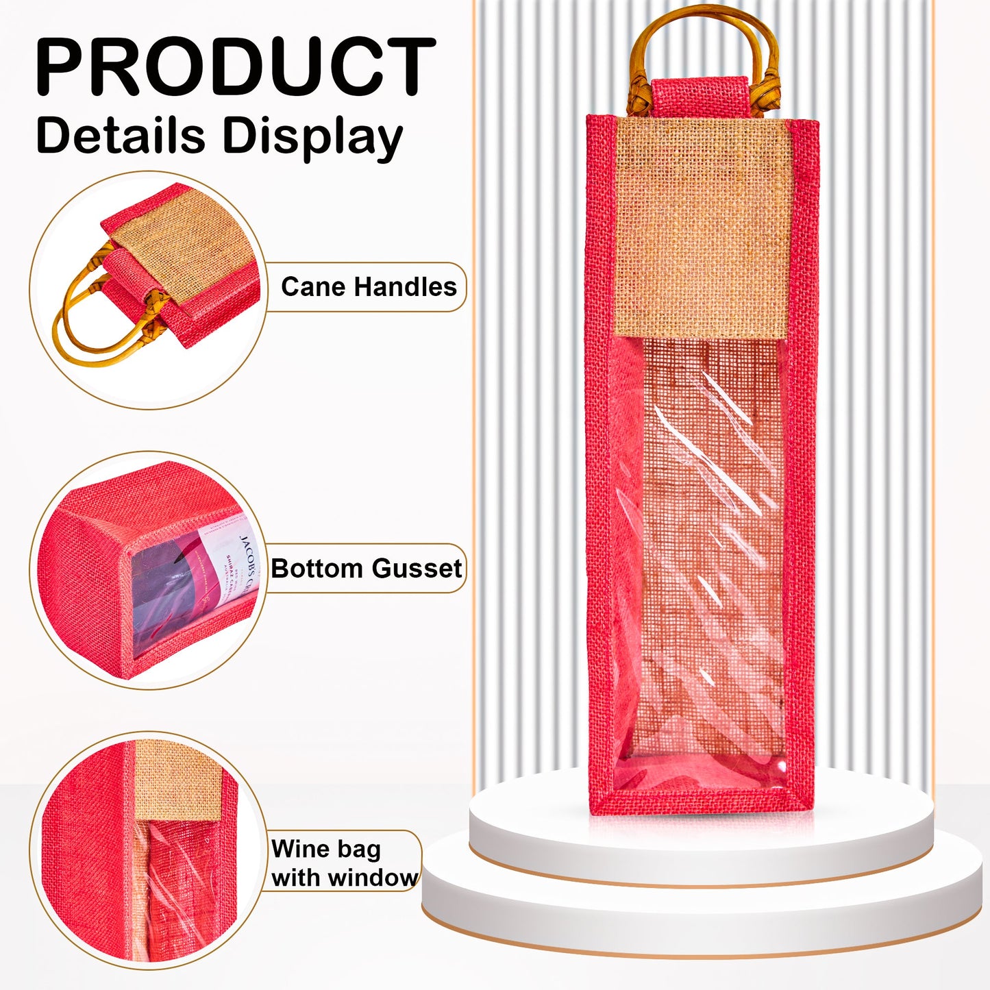 Jute Wine Gift Bags with PVC Window – Reusable Single-Bottle Carriers,  Ideal for Gifting, Weddings & Parties (Packs of 6)