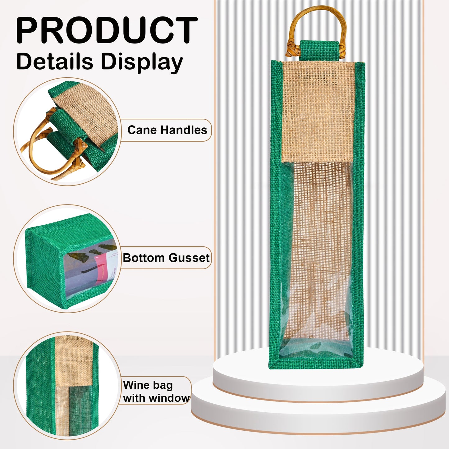 Jute Wine Gift Bags with PVC Window – Reusable Single-Bottle Carriers,  Ideal for Gifting, Weddings & Parties (Packs of 6)