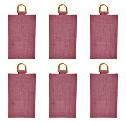 Coloured Jute Wine Burlap Gift Bags – Reusable 2-Bottle Totes, Gifting, Weddings, Parties & Holidays (Packs of 6)
