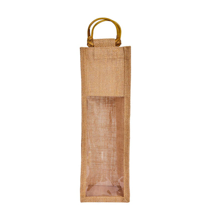 Natural Jute Wine Gift Bags with PVC Window – Reusable Single Bottle Bag for Weddings, Parties & Special Occasions (Set of 12)