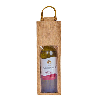 Natural Jute Wine Gift Bags with PVC Window – Reusable Single Bottle Bag for Weddings, Parties & Special Occasions (Set of 12)