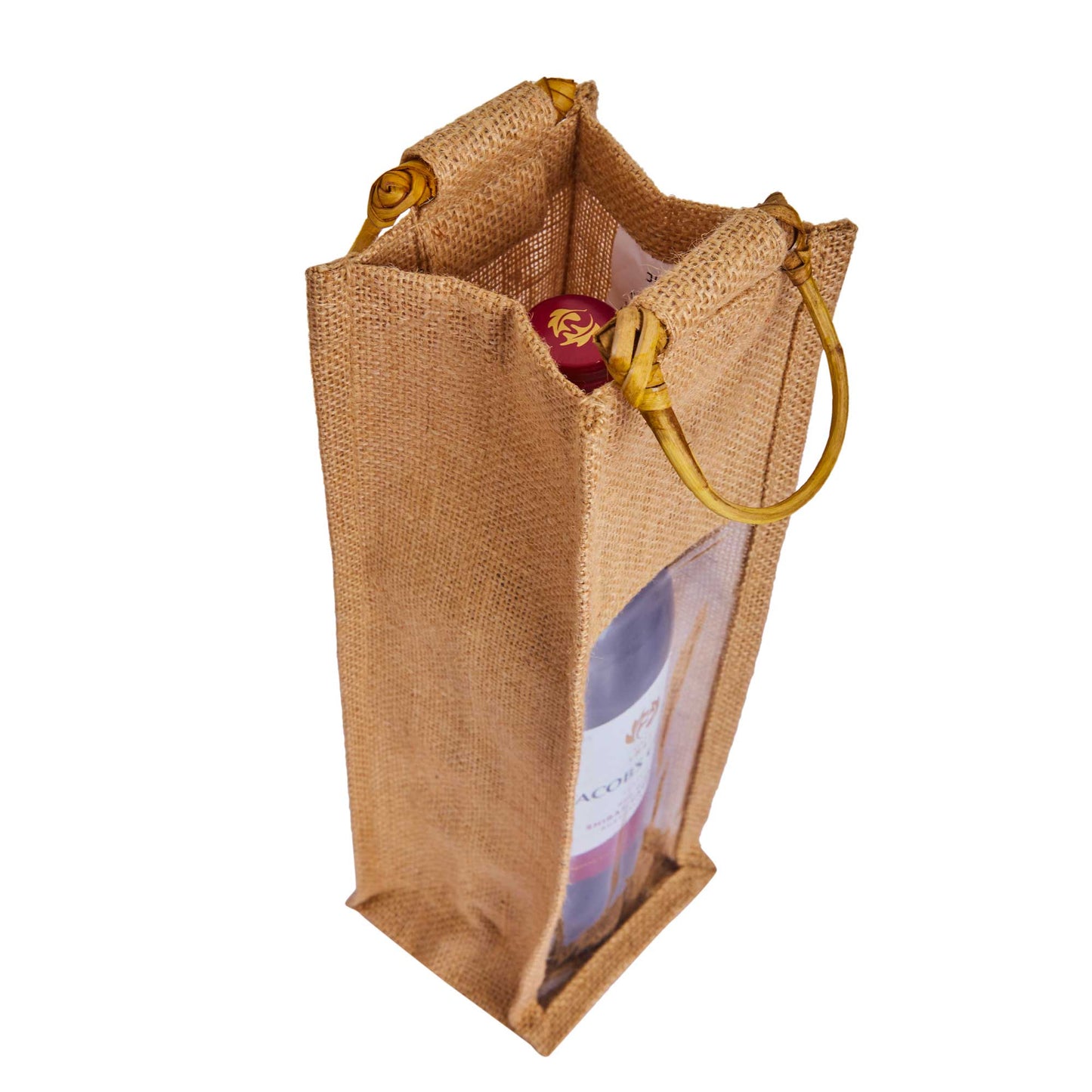 Natural Jute Wine Gift Bags with PVC Window – Reusable Single Bottle Bag for Weddings, Parties & Special Occasions (Set of 12)