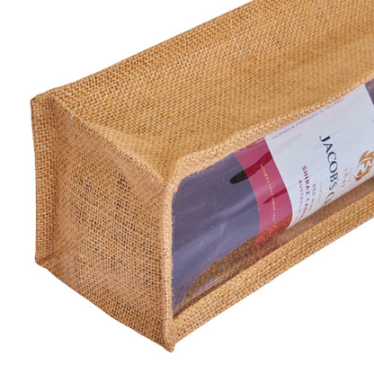 Natural Jute Wine Gift Bags with PVC Window – Reusable Single Bottle Bag for Weddings, Parties & Special Occasions (Set of 12)