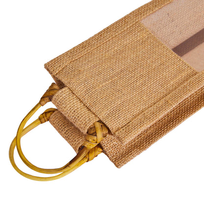Natural Jute Wine Gift Bags with PVC Window – Reusable Single Bottle Bag for Weddings, Parties & Special Occasions (Set of 12)