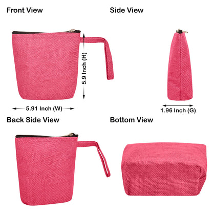 Jute Cosmetic Bags for Women – Burlap Makeup, Toiletry & Coin Pouches, Perfect for Travel or Gifting  (Packs of 6)